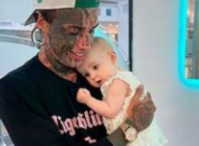 Dad whose body is completely covered in tattoos undergoes transformation for the sake of his young daughter