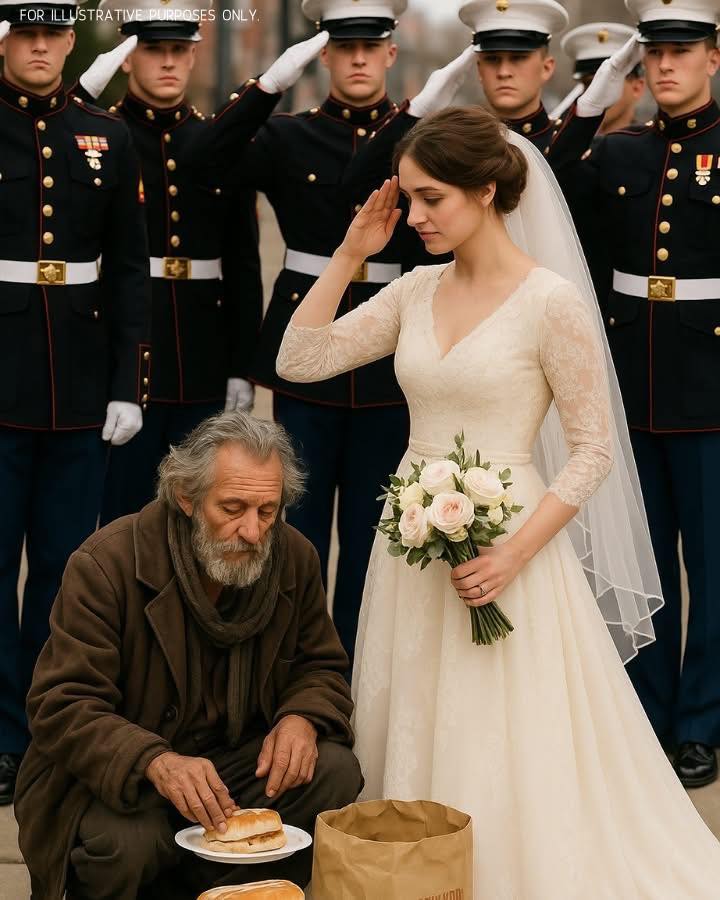For 6 years, a young baker left warm food for a quiet homeless man—never asking his name! On her wedding day, 12 Marines arrived in full uniform… and something unexpected happened