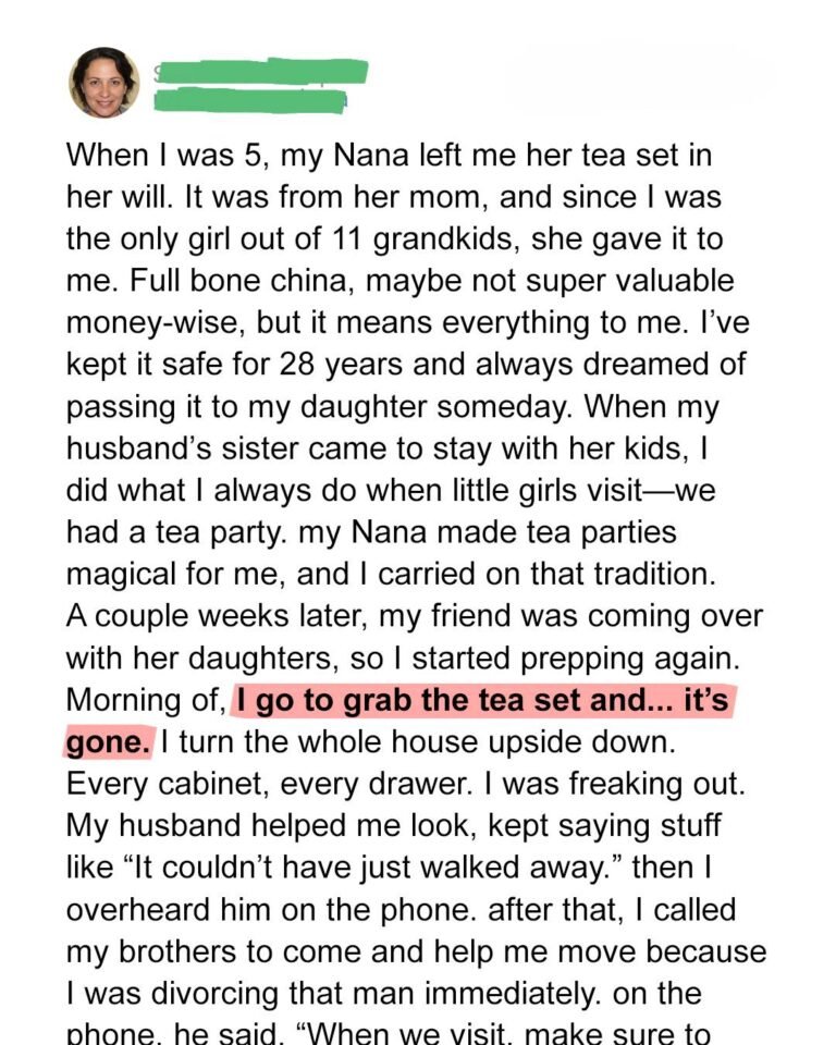 My Nana’s Tea Set Vanished—The Truth I Overheard Shattered Me