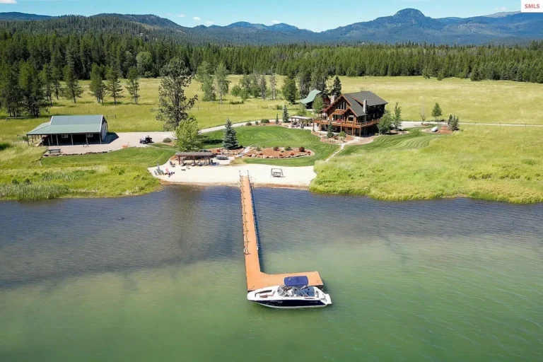 15.58 Acres of Waterfront Serenity: A Unique Log Estate in Sagle, Idaho
